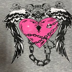 SHEIN Long Sleeve Grey Shirt with Heart Chain Wongs Tribal Size Small